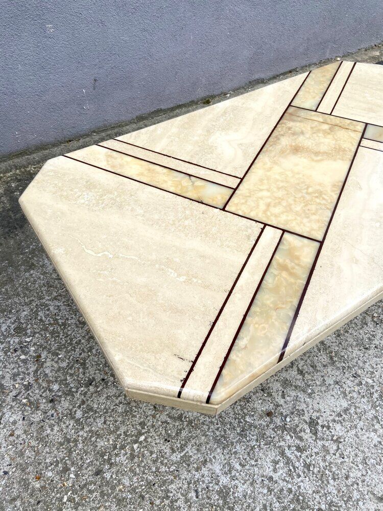 Low table in travertine and onyx 80'