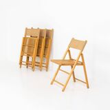 Set of 4 elegant wicker & jute folding chairs (Germany, 1970s).