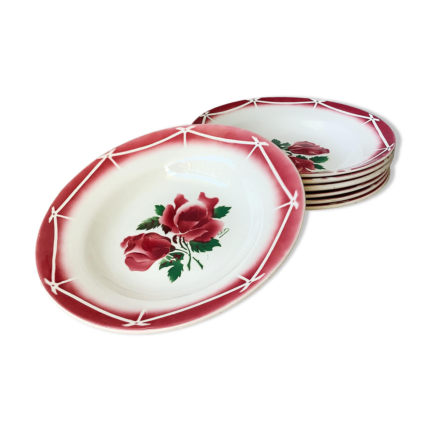 Plates Digoin Cibon Ironstone floral decoration