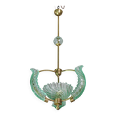 Extra Rare Green Acquamarine Art Deco Barovier e Toso Chandelier, 1940