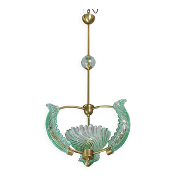 Extra Rare Green Acquamarine Art Deco Barovier e Toso Chandelier, 1940