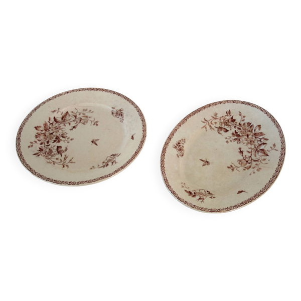 2 plats de service terre de fer Gien modèle Mai vers 1900
