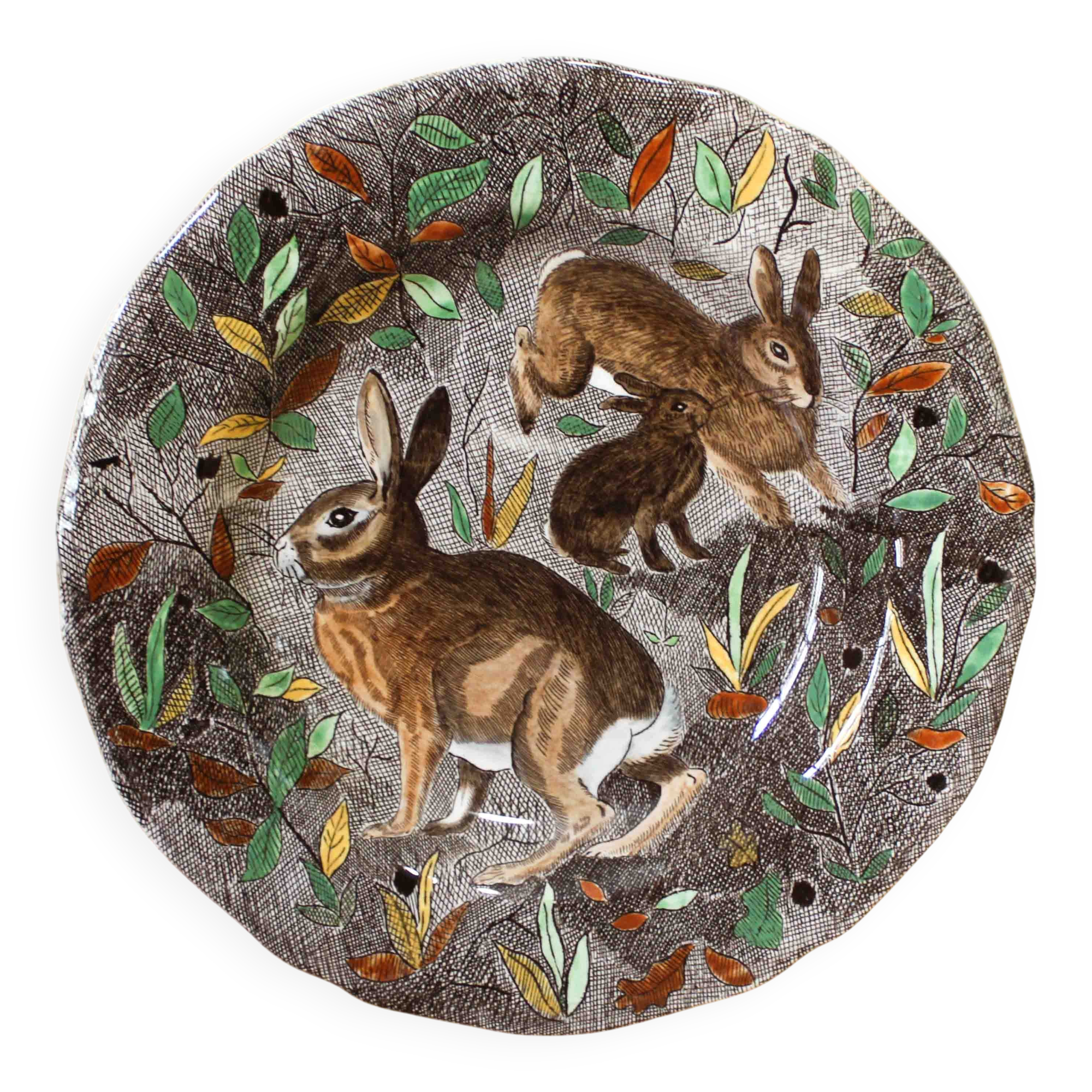 Assiette en faïence à décor de lapins - Modèle Rambouillet Gien