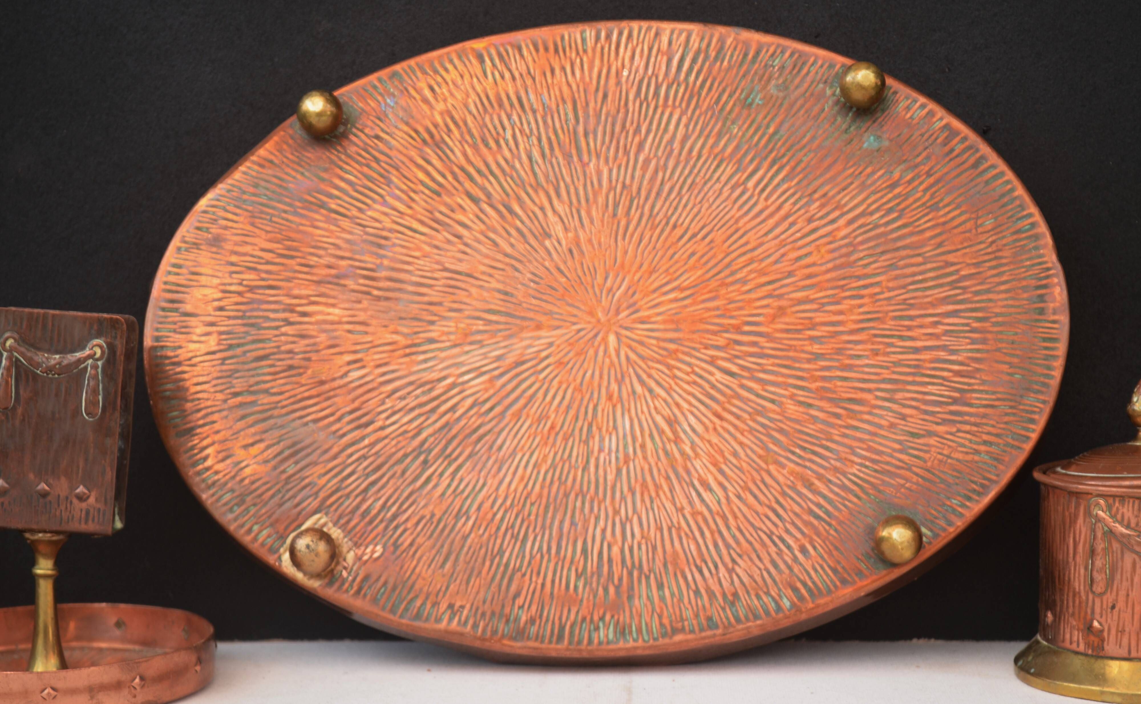 Arts and Crafts Brass And Copper Tray + lot of 4 Pieces