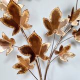 Large Brutalist brass wall light with maple branch, 1970s