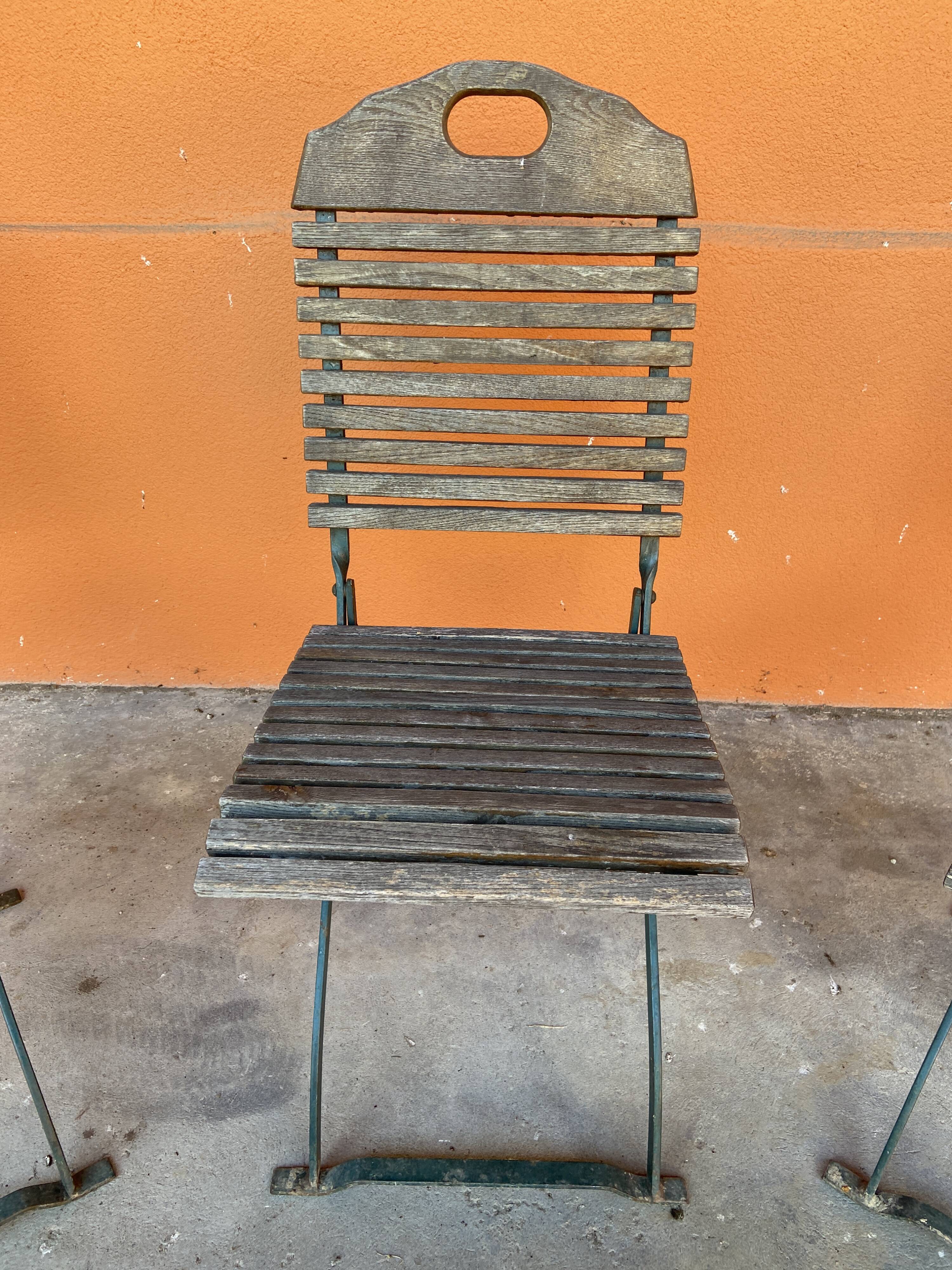 4 folding chairs vintage terrace bistro 60s in metal & wood