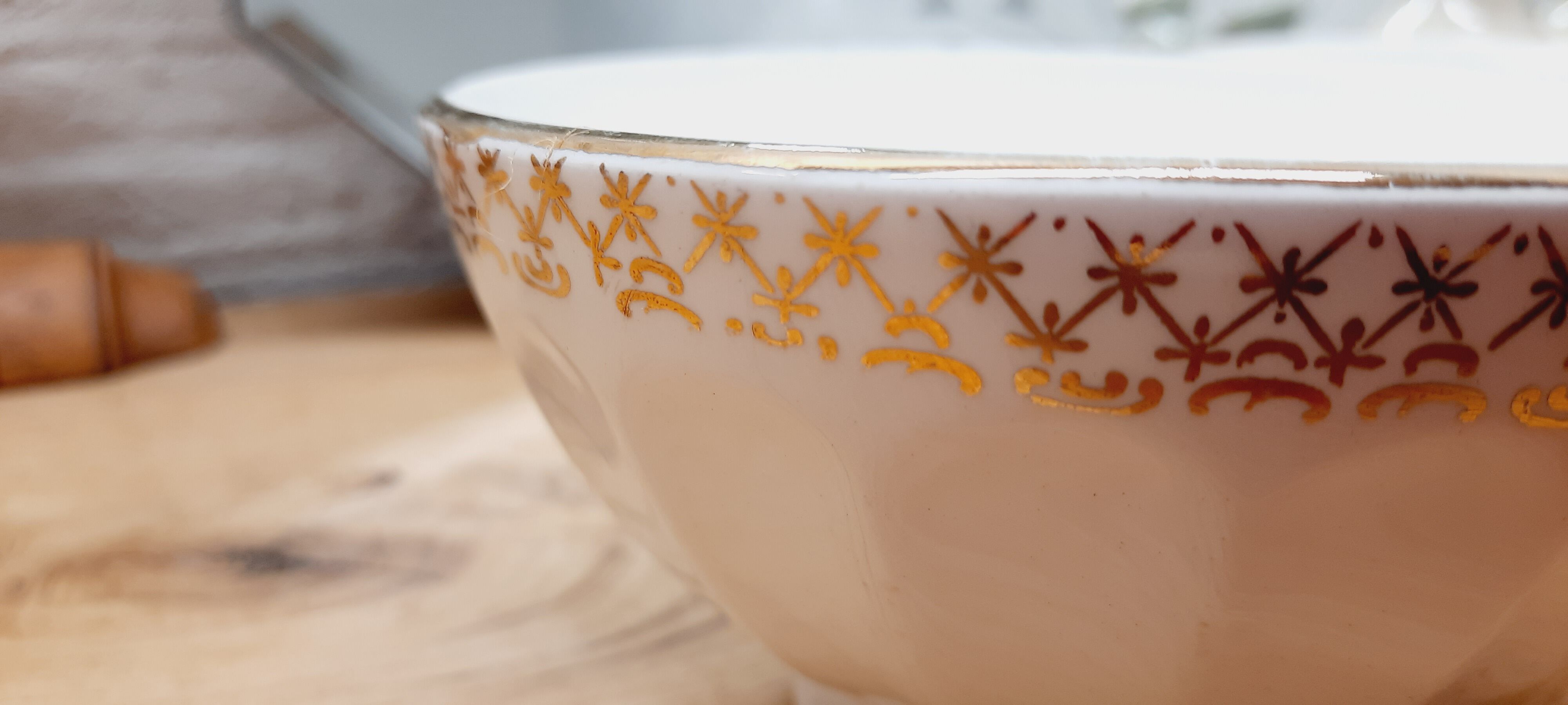 Set 3 bols faience blanc et or