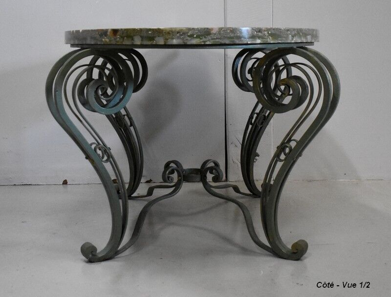 Marble and Forged Iron Low Table - 1950