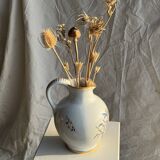 Carafe blanche peinte bouquet bleu et jaune H22