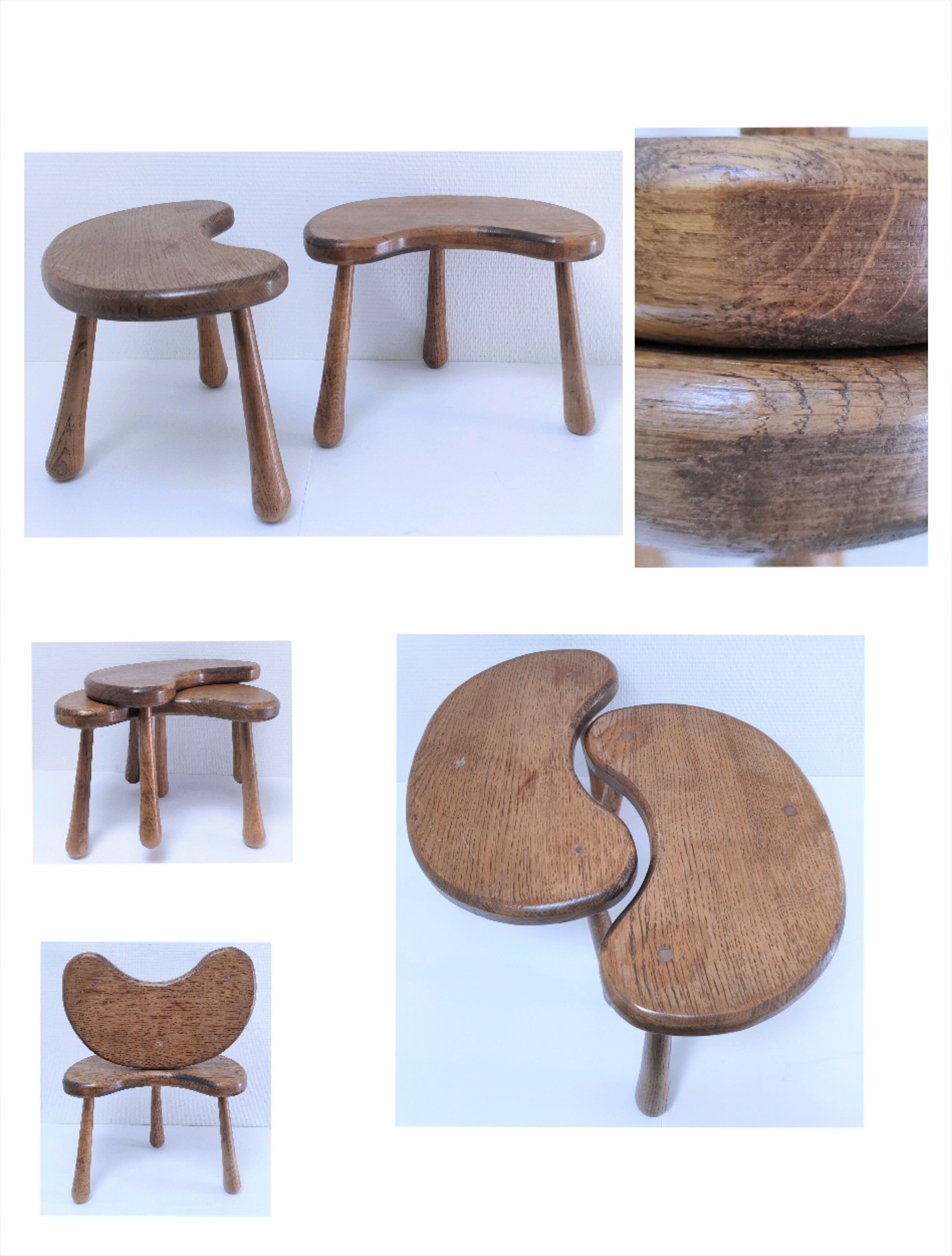 Pair of tripod stools feet solid wood solid wood vintage design