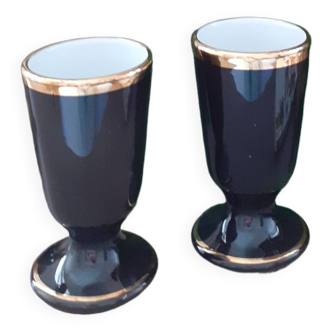 Set of two pretty black and gold mazagrans in Limoges porcelain