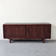 Vintage enfilade in teak and leather, 1970s.