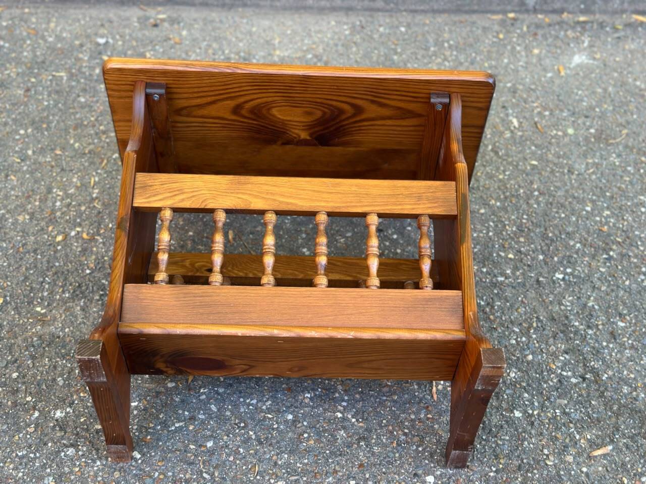 Vintage solid wood magazine rack side table — End table