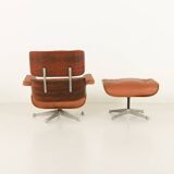 Lounge chair with footstool in aniline leather , 1970s