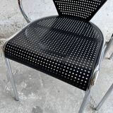 Set of 2 black perforated metal chairs with chrome frame, 1980s industrial-modern design