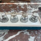 Set of 4 salerons, Christofle goldsmithery, solid silver, pressed molded glass