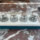 Set of 4 salerons, Christofle goldsmithery, solid silver, pressed molded glass