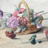 Watercolor painting basket of peonies
