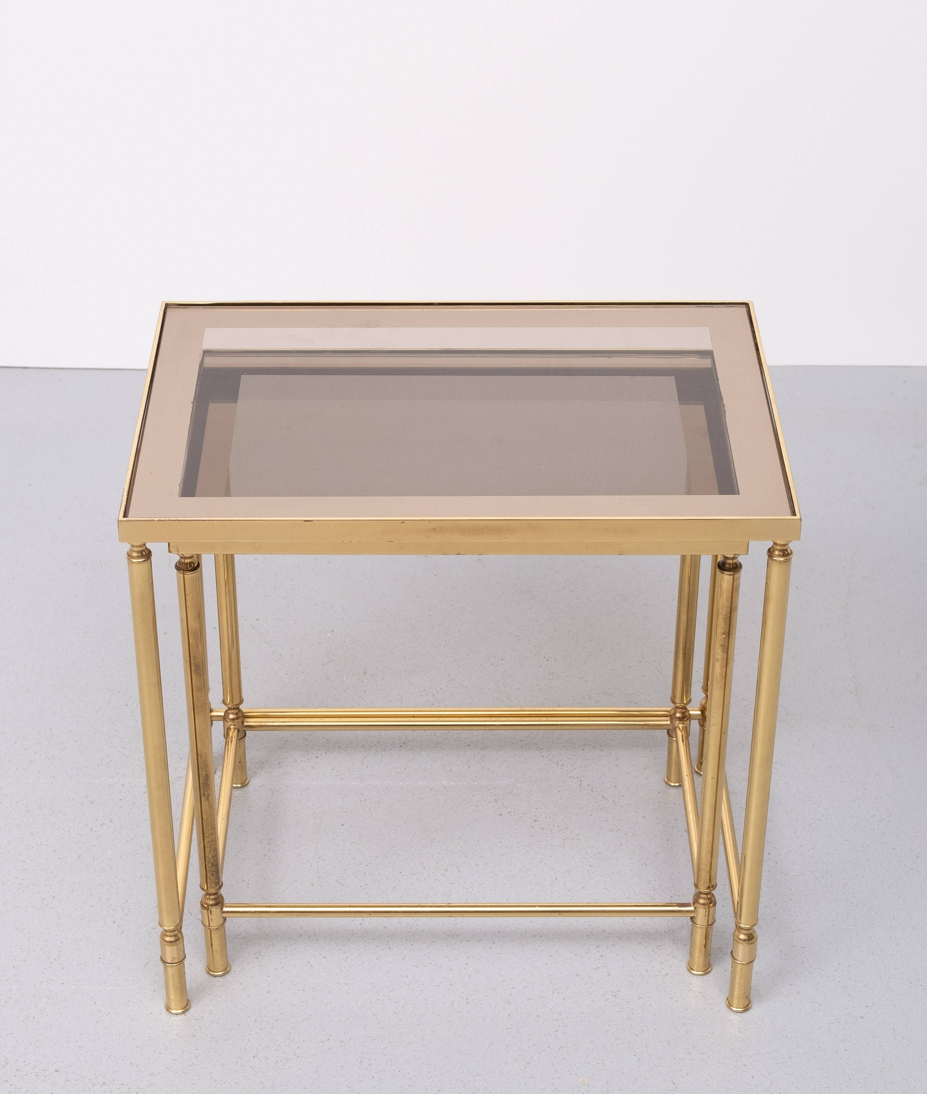 Brass side tables Hollywood Recency 1970s France