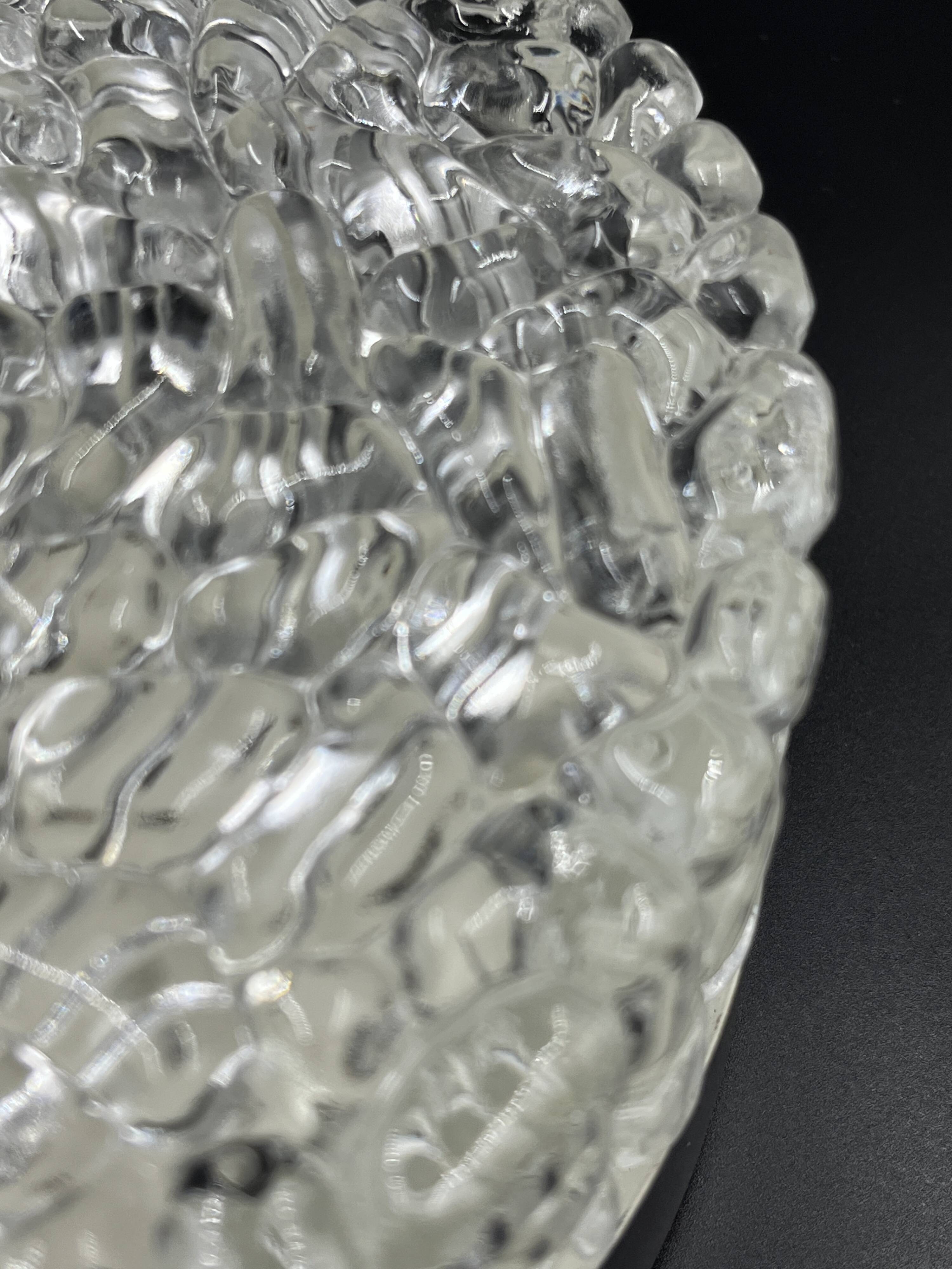 Vintage glacier glass Brutalist round ceiling light.