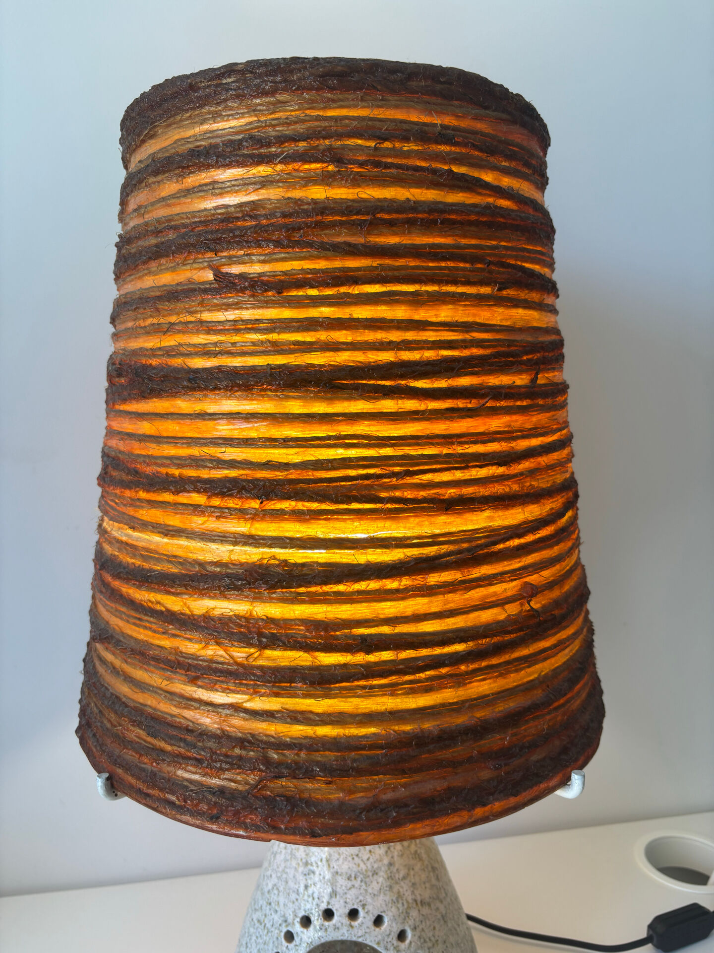 Accolay Lamp, the base in glazed ceramic with openwork decoration.