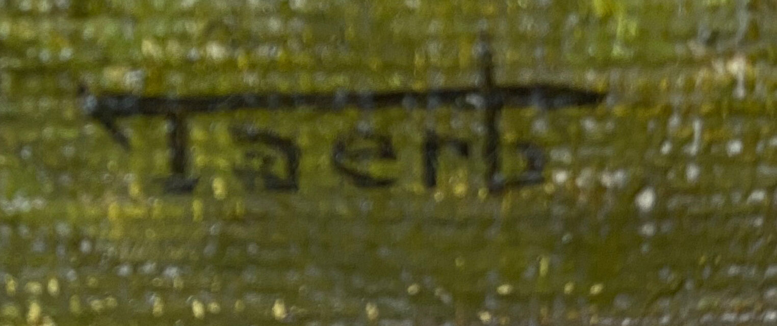 Old painting "Landscape at sunset" Mill HST signed Taerb