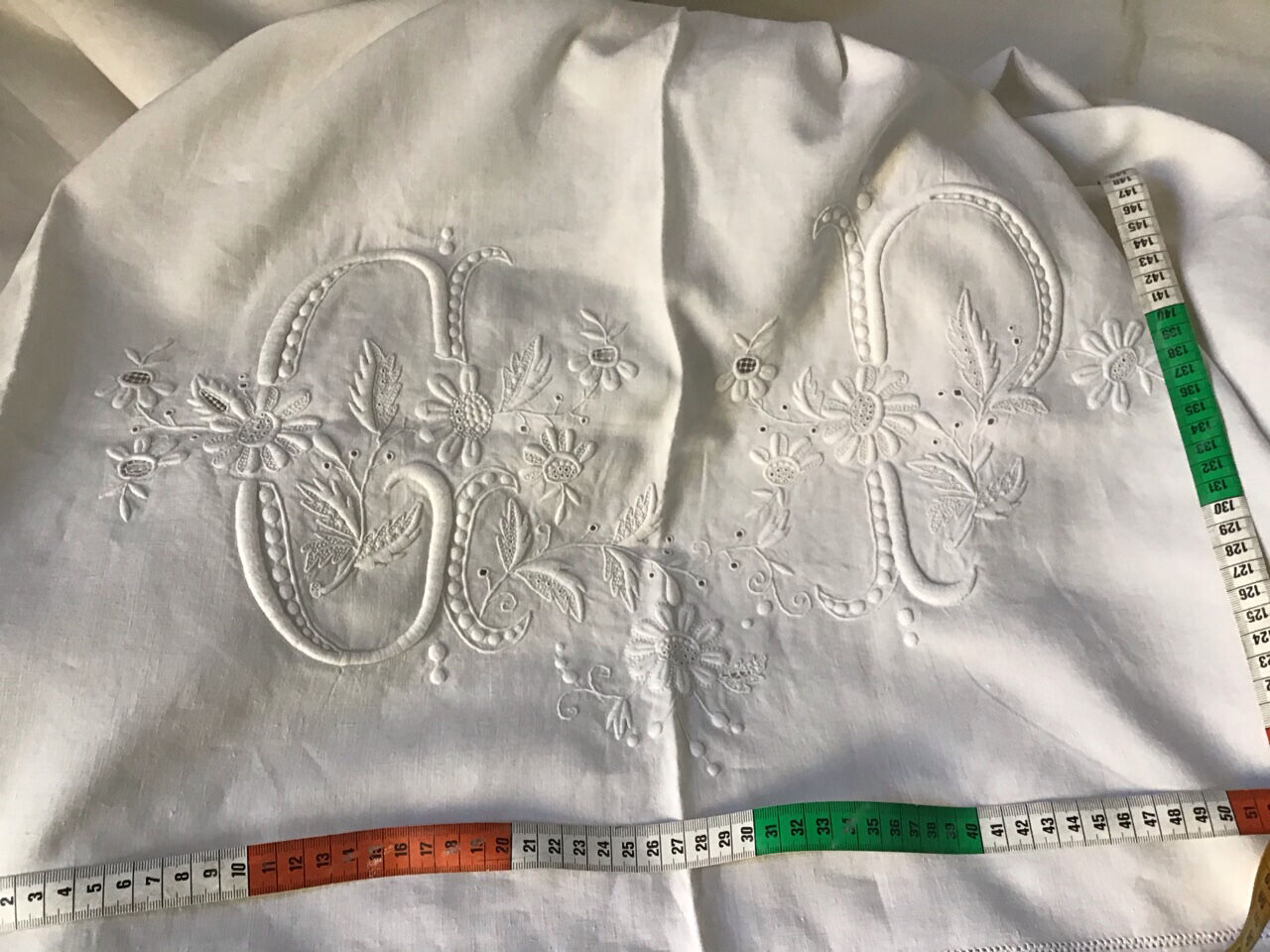 Drap de lin brodé fin 19eme