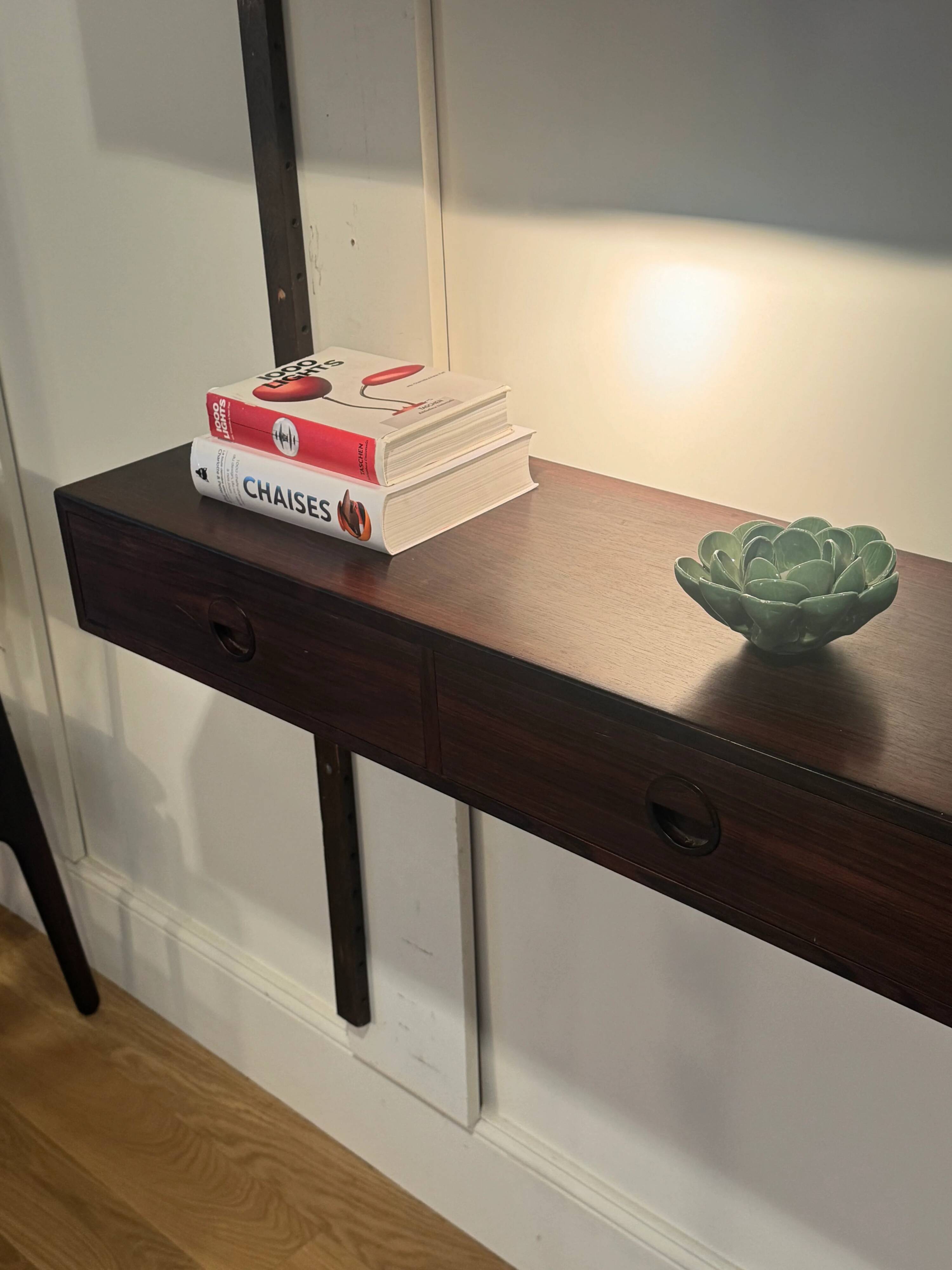 Vintage Scandinavian suspended bookshelf in rosewood (1 linear metre)