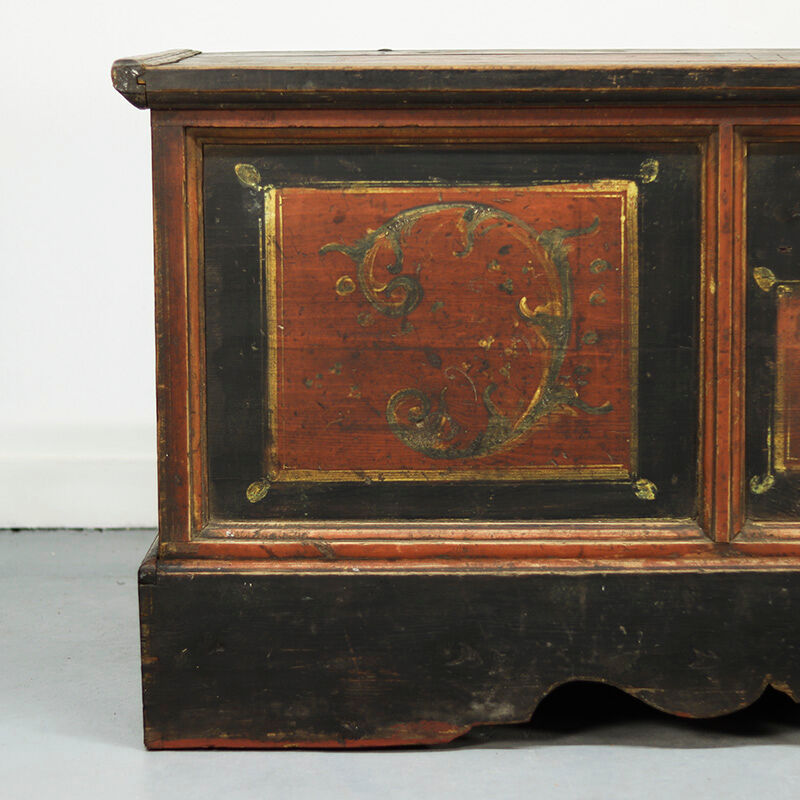 Very large painted folk art rustic farmhouse bridal chest / dresser