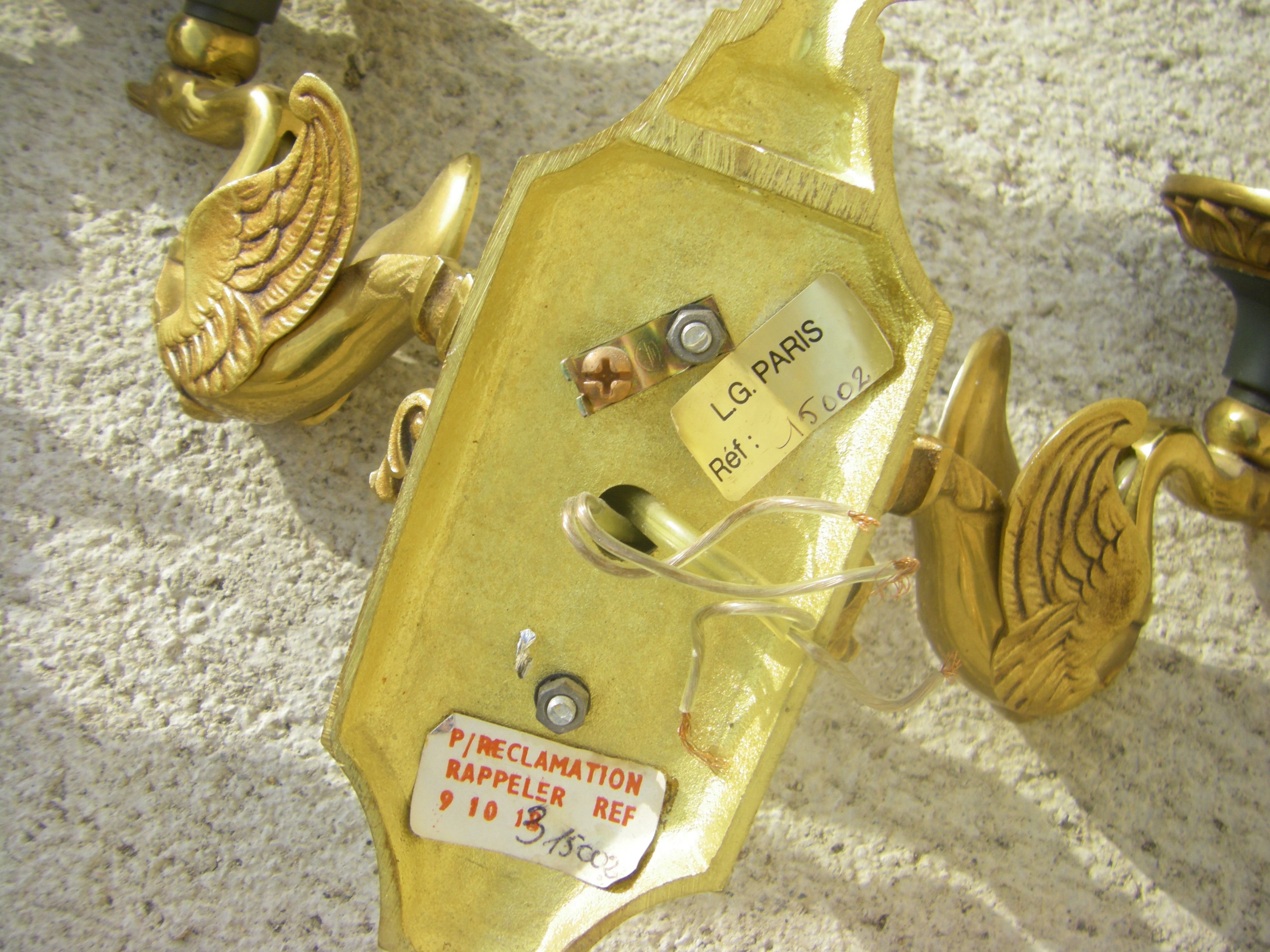 Pair of “Aux Cygnes” wall lights by Lucien Gau in Paris
