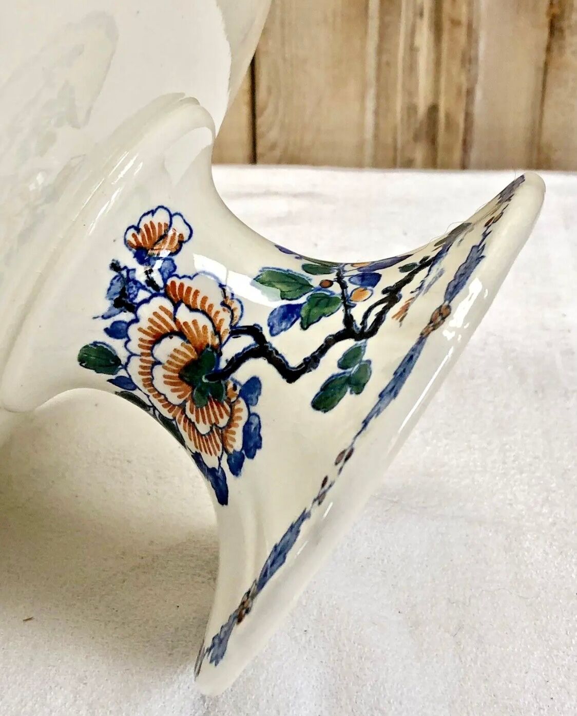 Compotier fruit cutters on pedestal Gien rooster and peonies 1938 1960