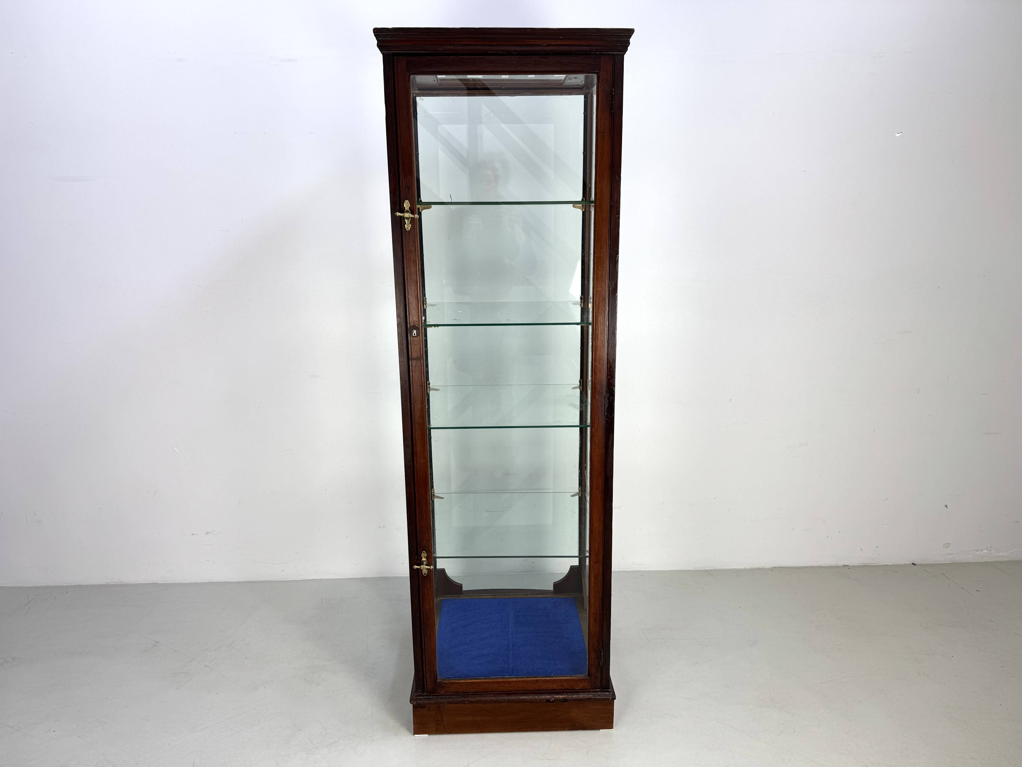 Beautiful mahogany museum display cabinet from England, circa 1925.