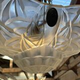 Art Deco suspension in moulded-pressed glass with geometric decoration signed Degué.