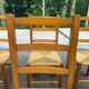 Set of 6 brutalist style chairs in solid pine and woven straw from the 1970s.