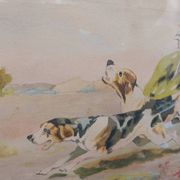 Old painting watercolor painting hunting dog signed p giraud