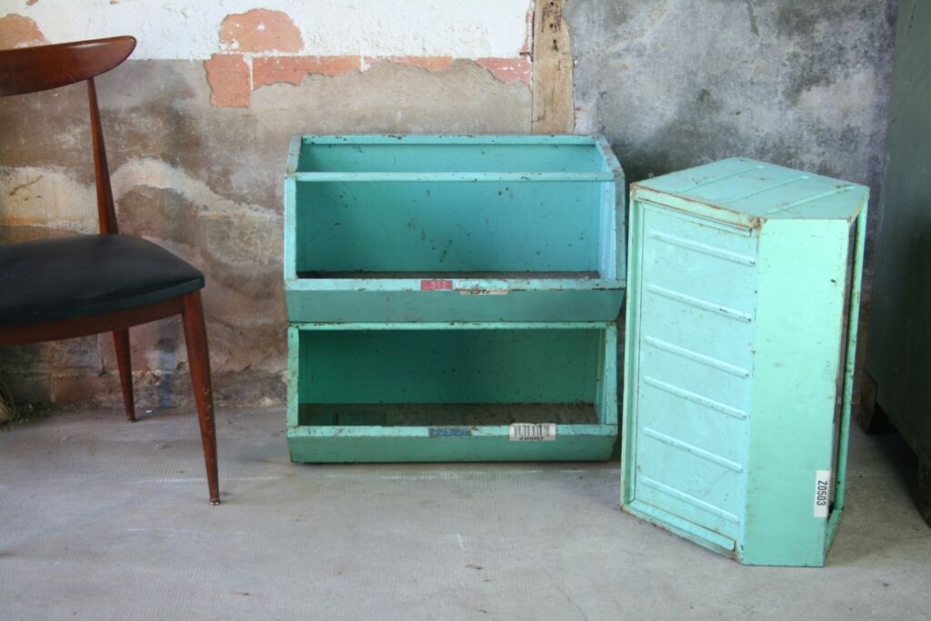 Industrial craft furniture bin storage locker stackable 1950