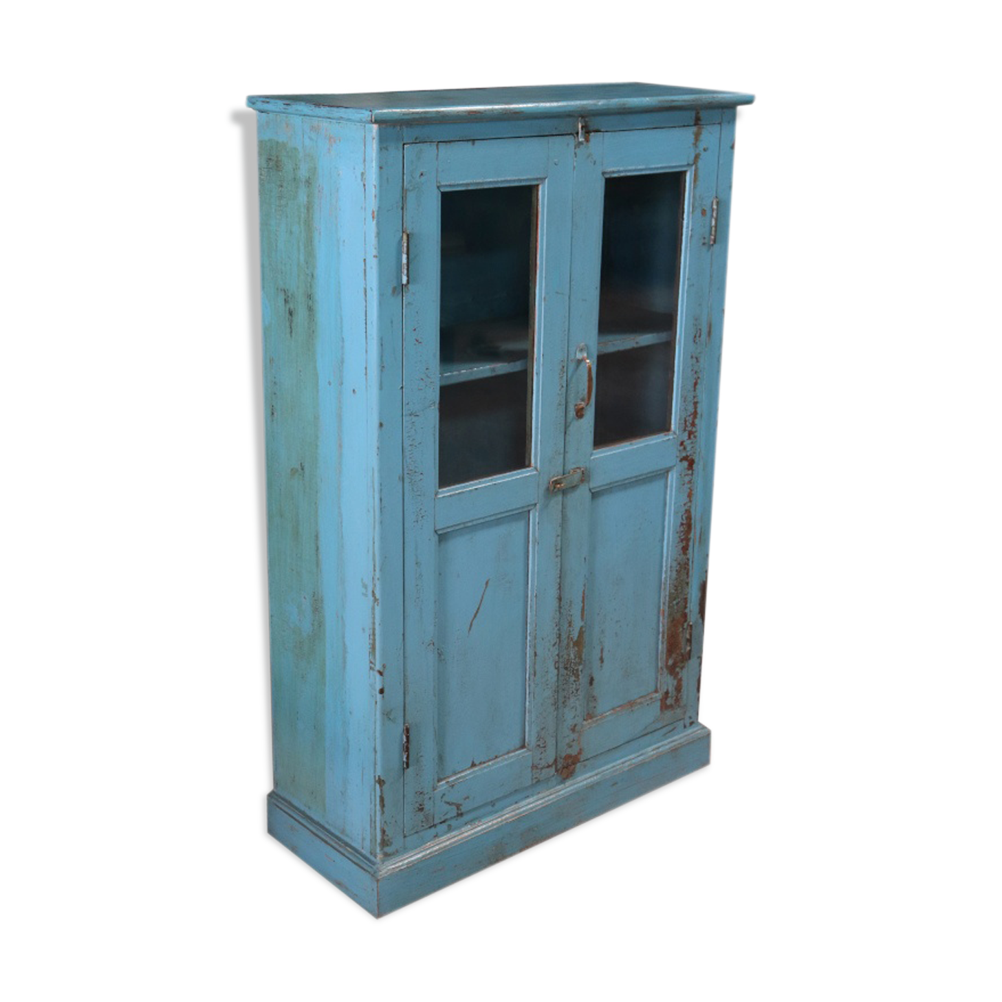 Blue patinated wardrobe in teak, furniture from India