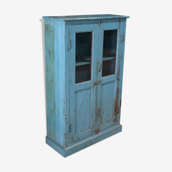 Blue patinated wardrobe in teak, furniture from India