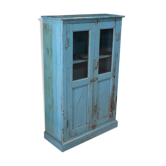 Blue patinated wardrobe in teak, furniture from India