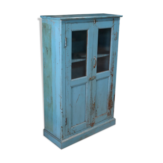 Blue patinated wardrobe in teak, furniture from India
