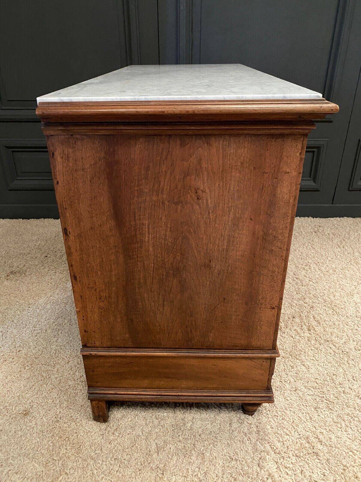 19th century Louis XVI style chest of drawers, white marble, fluted 4 drawers