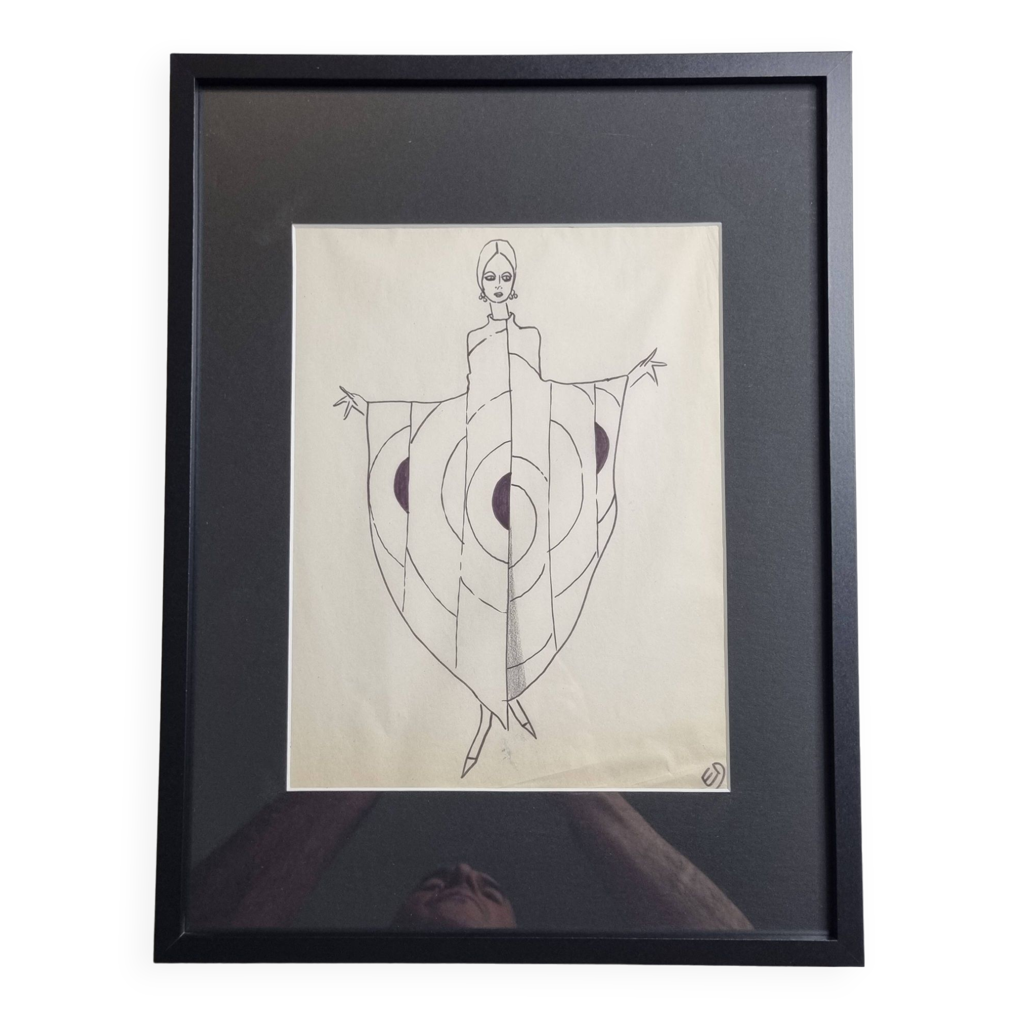 Fashion sketch, original drawing, monogrammed by Jean Eden, 30 x 40 cm