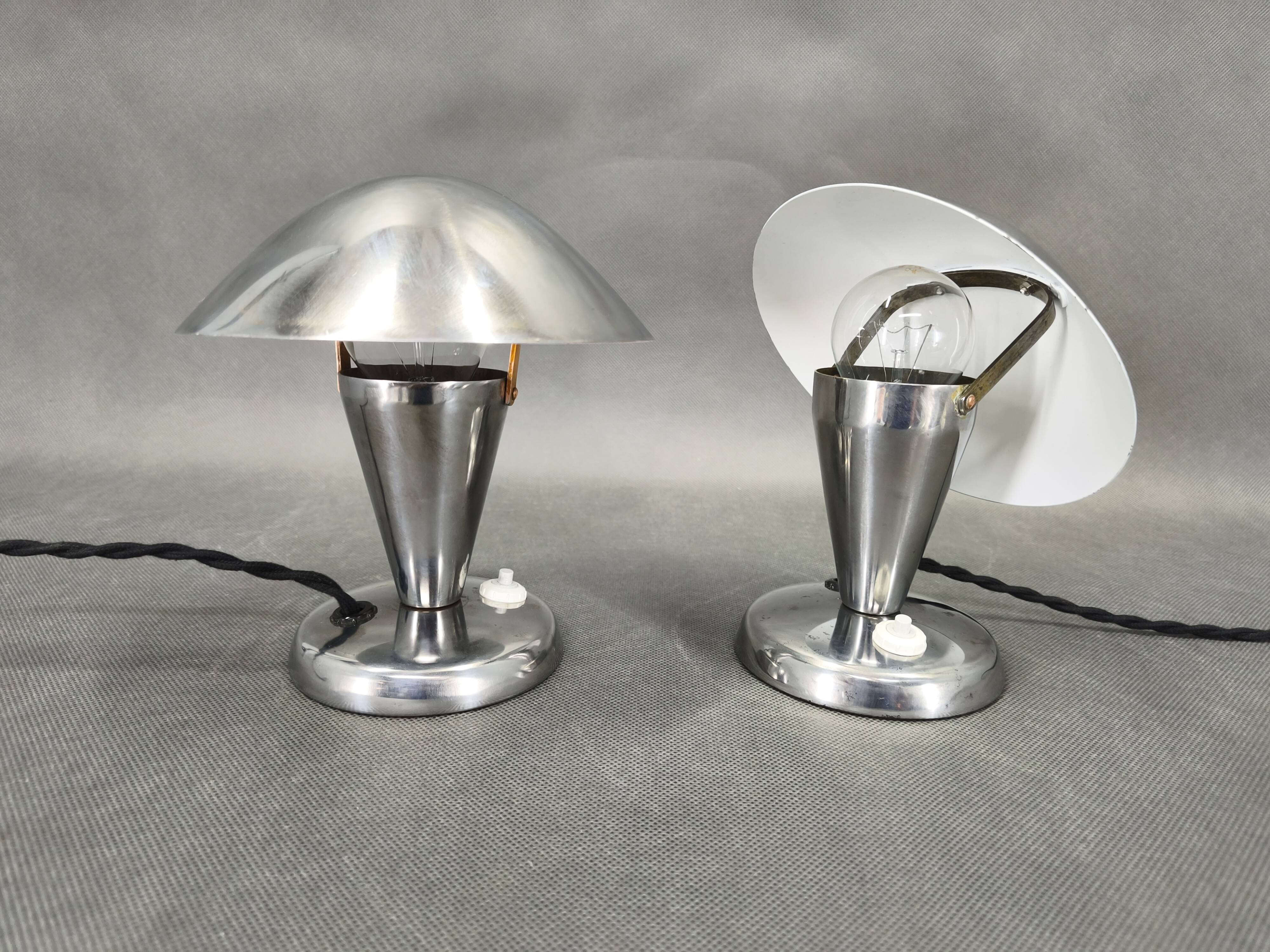 Pair Bauhaus Chrome Adjustable Table Lamps, 1930s Czechoslovakia