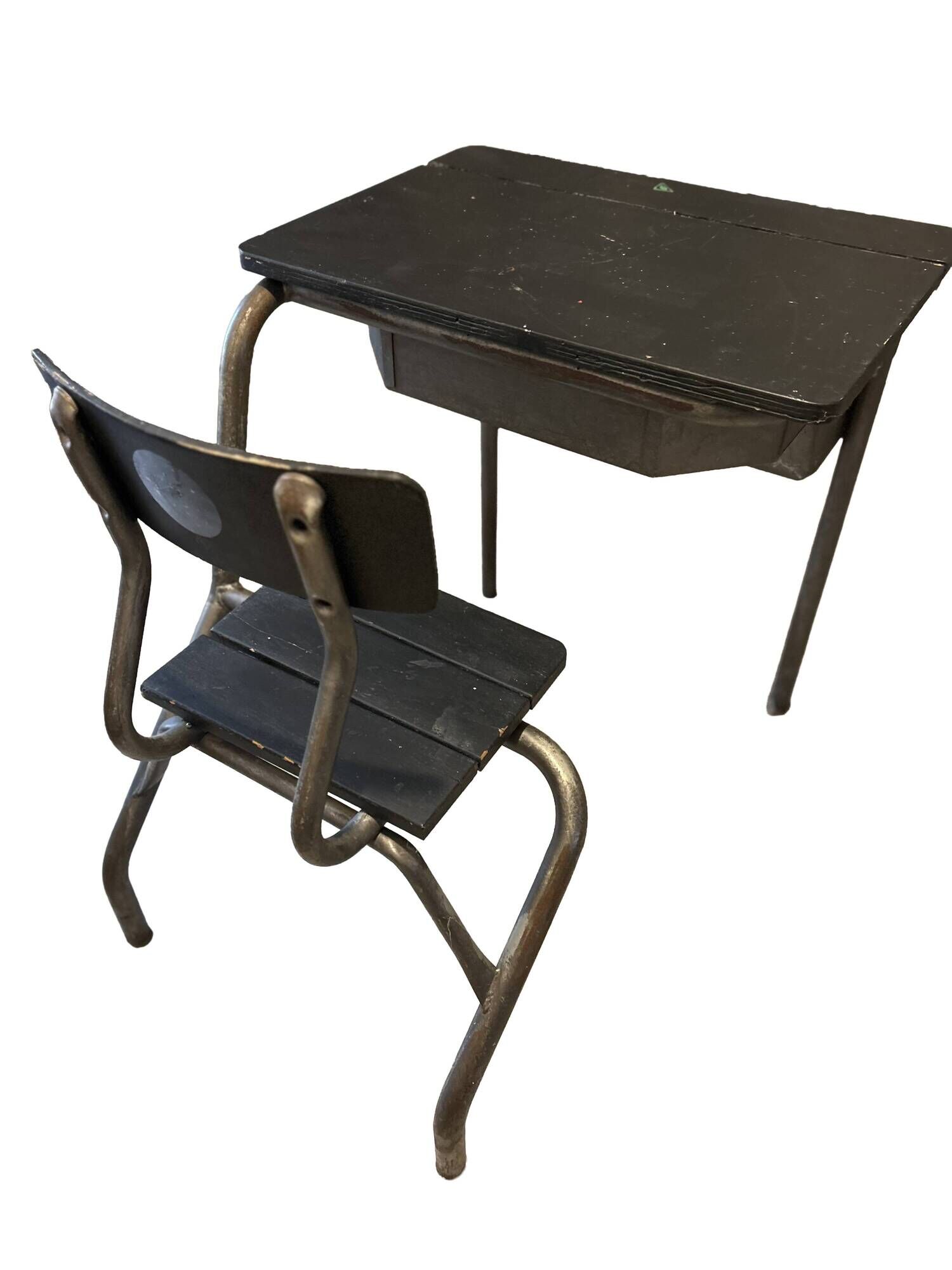 Vintage 1950s school desk / student desk – wood & metal