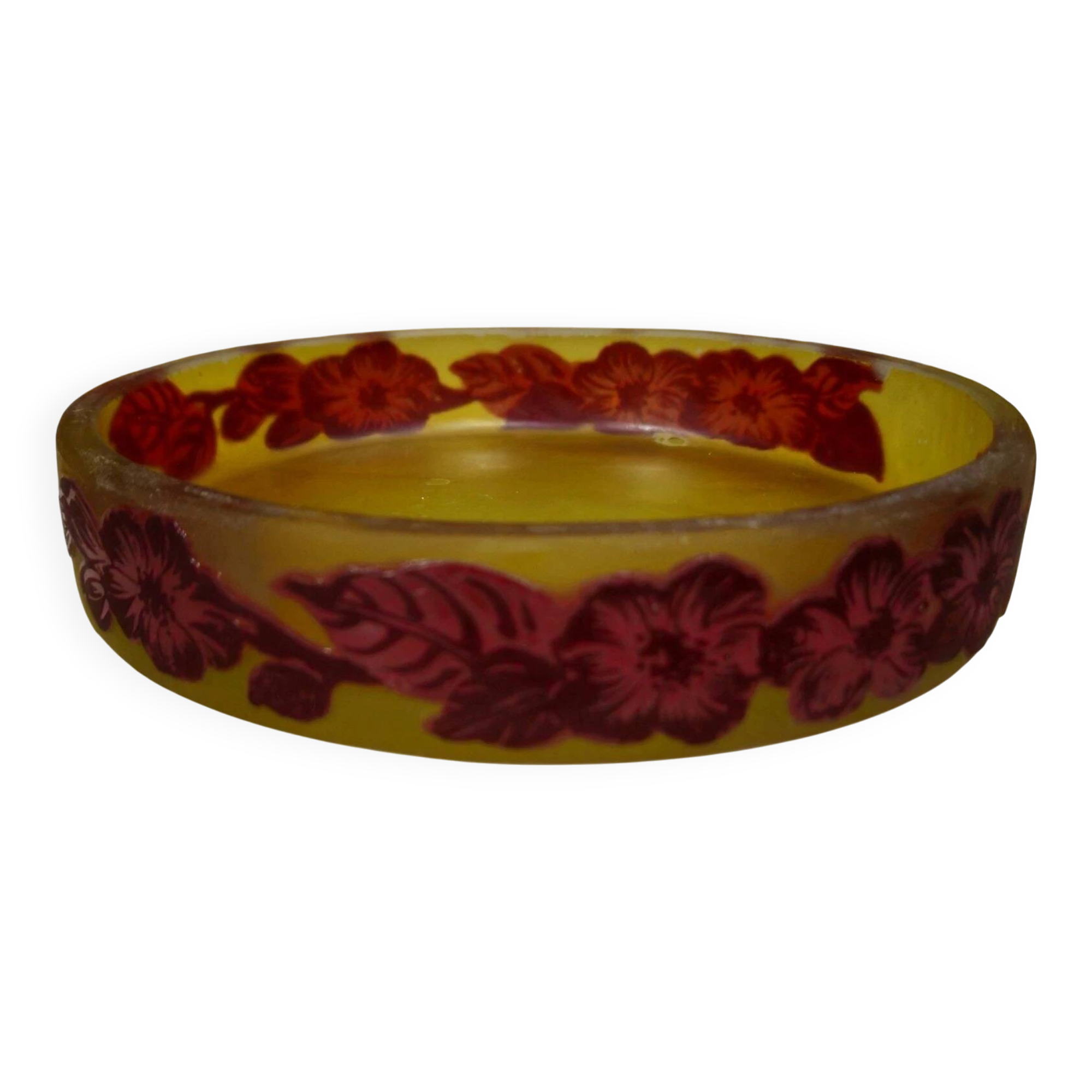 Multi-layer engraved glass bowl / ashtray – Floral decor in Art Nouveau style