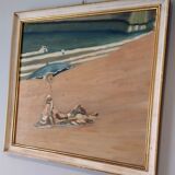 Mid century oil painting The Sunbathers