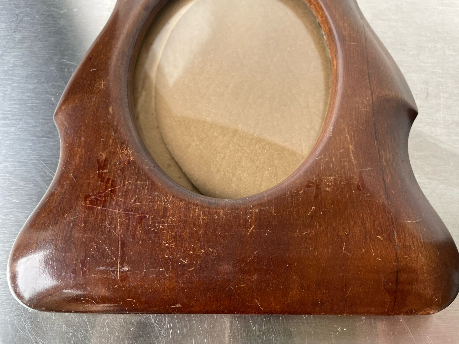 Antique  art deco mahogany wooden frame measurements 21.5 cm x 17 cm  convex glass