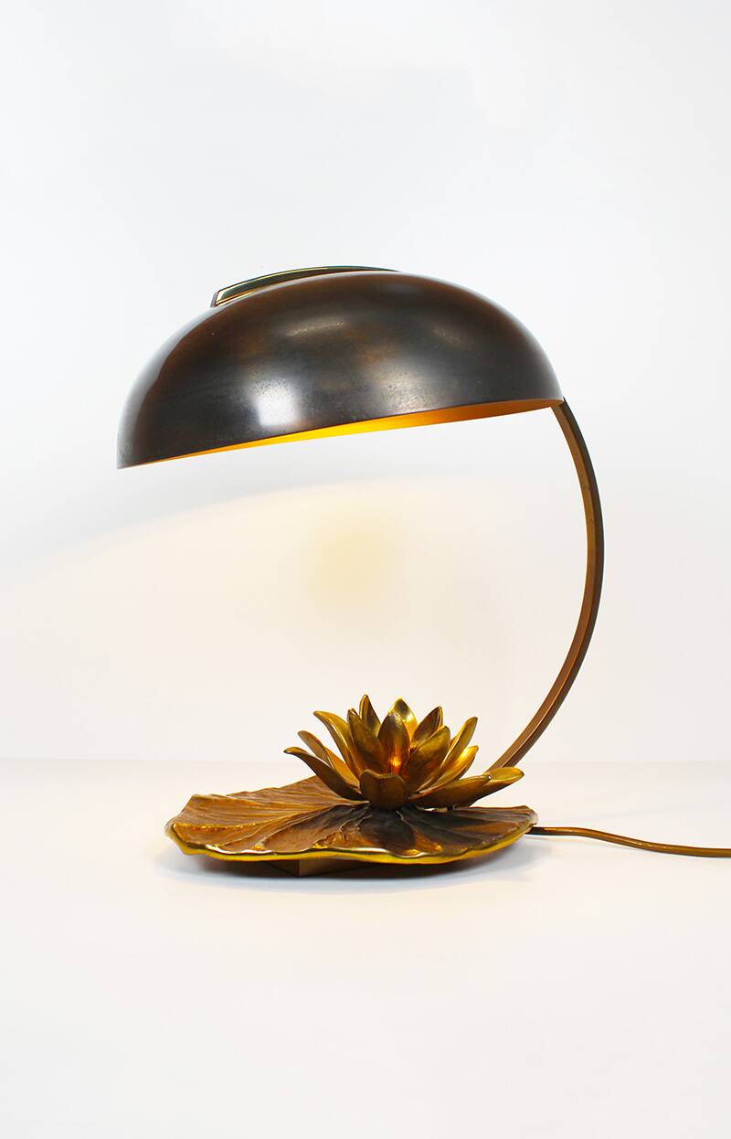 Stunning solid bronze 'Lily' table lamp signed by Maison Charles