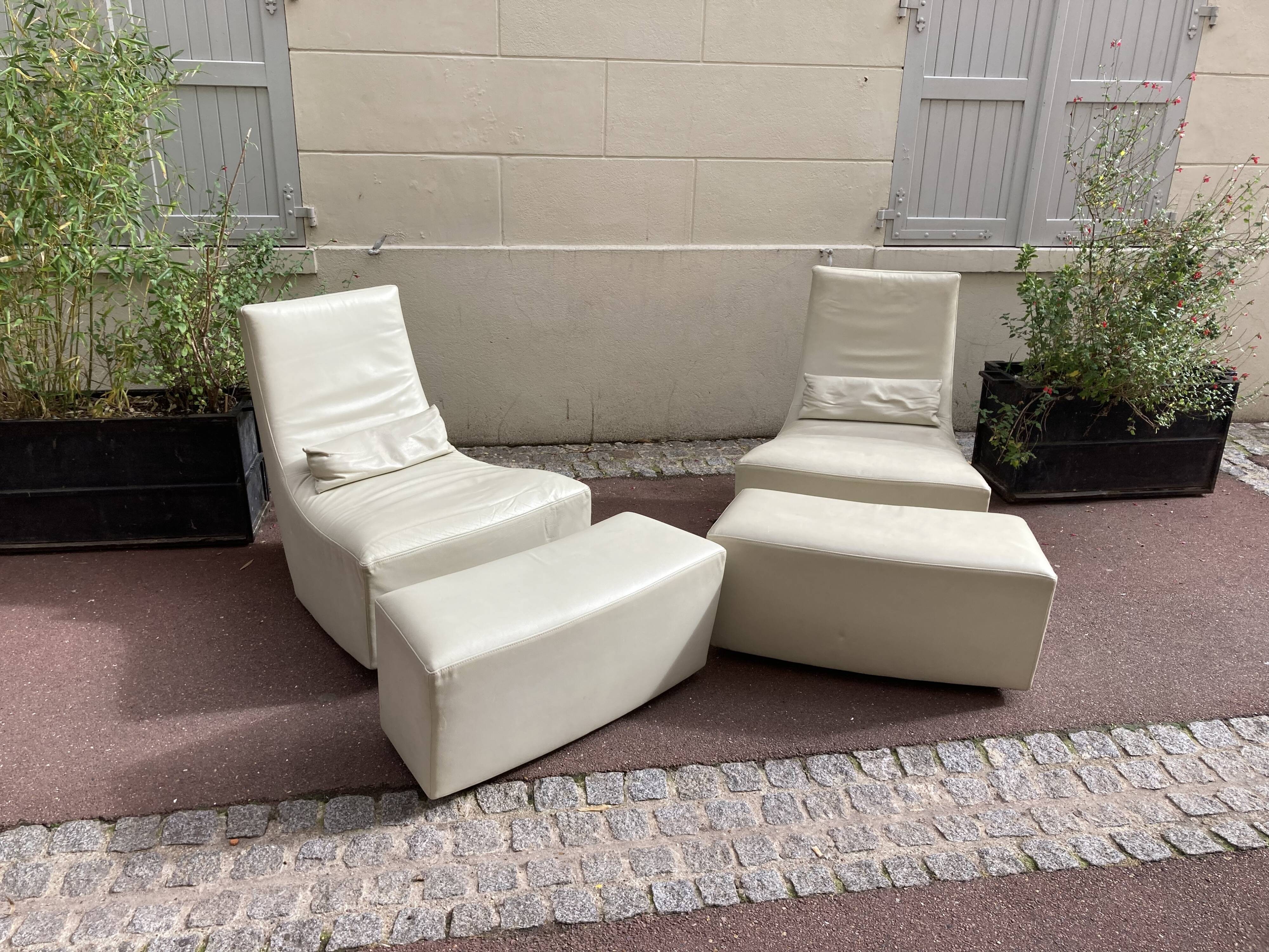 Pair of Armchairs and Footrest Rocking chair Roset Line