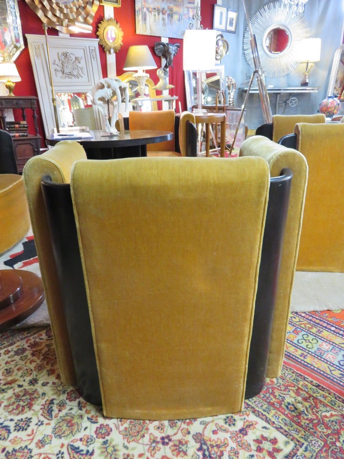 Set of 2 armchairs Art Deco 1950 velvet and blackened wood